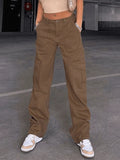 Pocket Detail Straight Cargo Jeans- Outfit