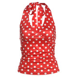 Summer Women's New Hottie Sexy Black Wave Dot Print Spread Out Back V Collar Hanging Neck Tight