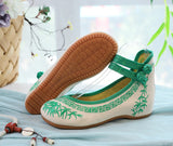 Zingj And White Porcelain Embroidered Cloth Shoes, Spring And Autumn Women's Single Shoes, Casual Double Plate Buckle Retro Shallow