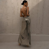 Party Party Spicy Girls Dress Long Dress Metal-Coated Sexy Back Halter