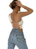 hollow backless white black tank top women summer Korean club party wear camisole femme crop tops Slim Soft vest