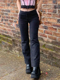 SUCHCUTE Striped Pants For Women Fashion Gothic High Waist Straight Baggy Pants Streetwear Vintage Korean Style Suits