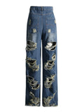 Fashion Jeans Spring 2025 New Versatile Broken Hole Design Sense Worn Straight Tube Long Wide Leg Pants