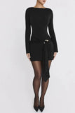 Long Sleeve Draped Bodycon Mini Dress- Outfit