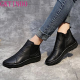 Leather Shoes Women Boots 2021 Autumn Winter Fashion Handmade Ankle Boots Warm Soft Outdoor Casual Flat Shoes