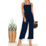 Fashion Casual Spaghetti Strap Jumpsuit Women Sexy Backless Solid Jumpsuits Ladies Sleeveless Straight Rompers