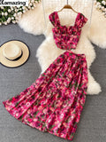 For Woman Floral Sexy Boho Two Piece Set Sexy Chic Midi Skirt Casual Suit Vacation Beach Maxi