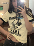 Grunge Graphic T Shirts Women Short Sleeve Streetwear Crop Tops Y2k Vintage T-shirt For Summer Tee Shirt Femme