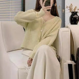 New Soft Breeze Loose Simple College Sweater Short Style Solid Color Soft Waxy V-Neck Knitted Cardigan