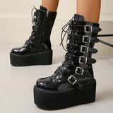 Style Rion Rivet Middle Cylinder Knight Boots 2025 Autumn And Winter New Thick Bottom High With Belt Buckle Size 43 Women