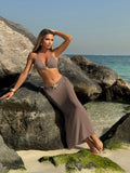 2025 New Solid-Color Mesh Dress Starfish Swimsuit Three-Piece Bikini