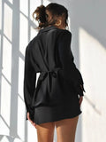 Turn-down Collar Button Women Two Piece Set Brown Long Sleeve Top High Waist Skirt Women Autumn Sexy Slim Office