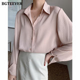 Office Ladies Striped Women Blouses Tops Full Sleeve Loose Women Shirts Elegant Spring Blusas