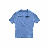 Top Female Polo Shirts Summer Short Sleeve T-shirt Women's Vintage Clothes Ribbed Solid Slim Knit Top Cropped Tees