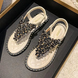 Sandals Women's Summer Fairy Wind 2025 New Fashion Water Drill Lady Flat-Soled Roman Shoes Women's Large Size Women's