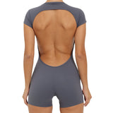 Zingj Dew Back With Chest Pad Short Sleeve Nude Yoga Jumpsuit Women Wear A Fitness Sports Onesie Tights-Outfit