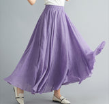 Women's Literature And Art Large Cotton Tamples Skirt Tight Waist A-Shaped Skirt Long Solid National Style Skirt 24