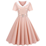 Women Vintage Dresses Cocktail Wedding Party 1950s Vintage Clothes Shawl Collar Double-Breasted Retro Elegant Flare