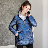 2020 Autumn Women's Winter Coats Fashion Silver Stand Collar Parkas Winter Jacket Women Pockets Padded Cotton