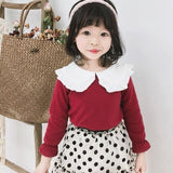 Spring Autumn New Girls Shirts Kid's T-shirt Lapel Lace Casual Fashion White Doll Collar Shirt Children's