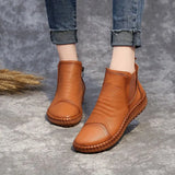 Leather Shoes Women Boots 2021 Autumn Winter Fashion Handmade Ankle Boots Warm Soft Outdoor Casual Flat Shoes