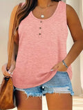 Women's Summer Sleeveless Button Solid Color U-Neck T-Shirt Women Can Open A T-Shirt