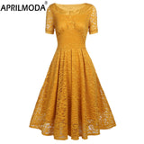 Summer Women Party Dress Vintage Solid Red Yellow Blue V Neck Sleeveless Lace Sundress Elegant Ladies Pleated Formal