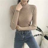 Ruched Women Sweater High Elastic Solid 2021 Fall Winter Fashion Sweater Women Slim Sexy Knitted Pullovers Pink