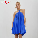 Sexy Halter Backless Mini Dress 2022 Summer Sleeveless Black Satin Dress Ladies Vintage Pleated Elegant Dresses For