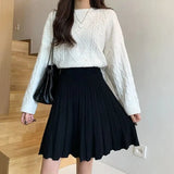 Knitted Pleated Long Mini Skirt- Outfit