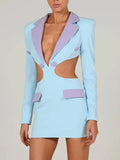 Hollow Out Backless Blazer Dress For Women Robe Autumn Notched Collar Full Sleeve Bodycon Party Mini Dress