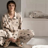 Women's Pajamas Bear Print Home Clothes Long Sleeve Autumn Pijamas Feminino Turn Down Collar Sleepwear Soft