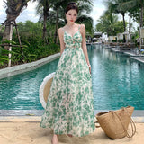 Zingj Photo Summer New Female French Print Sling Dress Show Thin Seaside Holiday