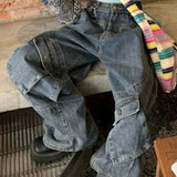 Washed Irregular Pocket Splice Cargo JeansOutfit