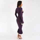 Solid Long Flared Two-piece Crop Sleeve Midi Dress- Outfit