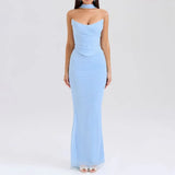 2025 Spring Suit Elegant Fashion Sleeveless Top + High-Waisted Long Dress Two-Piece Set Of