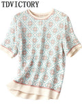 Vintage Printed Thin Chiffon Pullover Tops T Shirt Women Fashion Casual Elegant Chic Silk Satin Loose