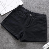 New Summer Women High Waist Wide Leg Classic Solid Color Black Denim Shorts Casual Female White Blue Loose Jeans