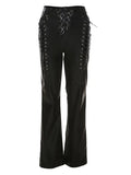 Cut-out Lace Up Pu Leather Pants-Outfit