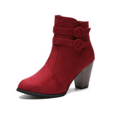 Zingj Plus Size Autumn / Winter New Frosted Martin Boots Women's Belt Buckle Thick Heel Ankle Boots- Outfit