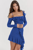 Long Sleeve Off-shoulder Ruffle Mini Dress-Outfit