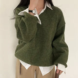 Vintage Solid Color V-Neck Oversized SweaterOutfit