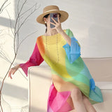 House Folded Spring And Summer New Geometric Impact Color Printing Dress Loose Meat Masking Long Sleeve Color