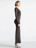 V Neck Women Ruched Midi Dress Long Sleeve Black Autumn Bodycon Sexy Elegant Casual Office Lady Party Female