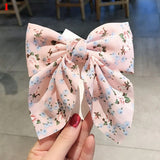 Dot Floral Print Hair Clips Girls Daisy Bow Hairpin Pastoral Retro Style Barrettes Big Bowknot Hairpin Hair
