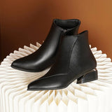 Zingj New 2024 Thick Heel Ankle Boots Women's Pointed Head Stitching Side Zipper Middle Heel Martin Boots Fashion Single Boot Cloth-Outfit