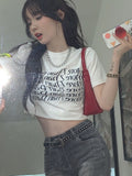 Twisted Letter Print Graphic Tees Women Y2k Crop Top Short Sleeve Korean 2022 Summer Grunge Aesthetic Tee Shirt