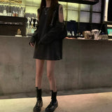 Korean Style Solid Hoodie Women Streetwear Grey Hollow Out Open Shoulder Pullovers O-neck Goth Punk Sweatshirts