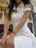 White Slim Waist Short Sleeves Shirts- Outfit