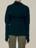 Fashion Women's Sweater Mock Neck Waist Slim Lantern Sleeve Solid Color Pit Knitted Pullover Female Autumn 2023 New